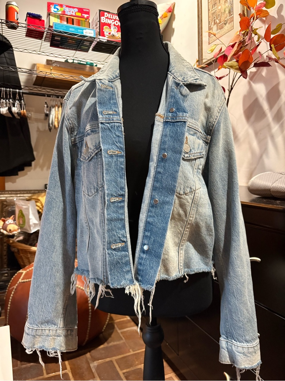 Lucky Brand Distressed Light Blue Denim Jacket - Women's Casual Coat